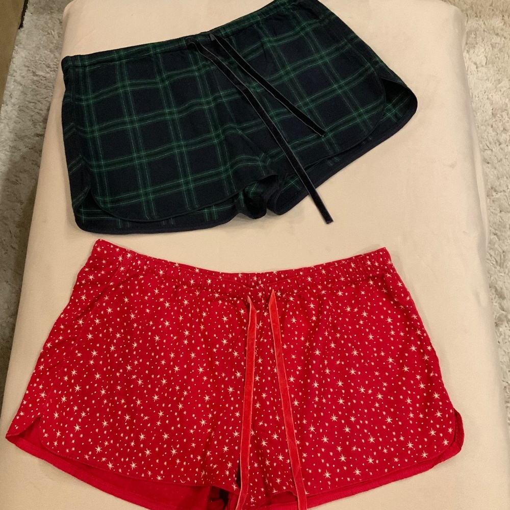 Loft Green Red L Sleep Shorts x2 Pair Velvet Drawstring Cottagecore Coastal